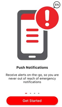 Alertus on your mobile1 Image of the Alertus app at the Get Started step